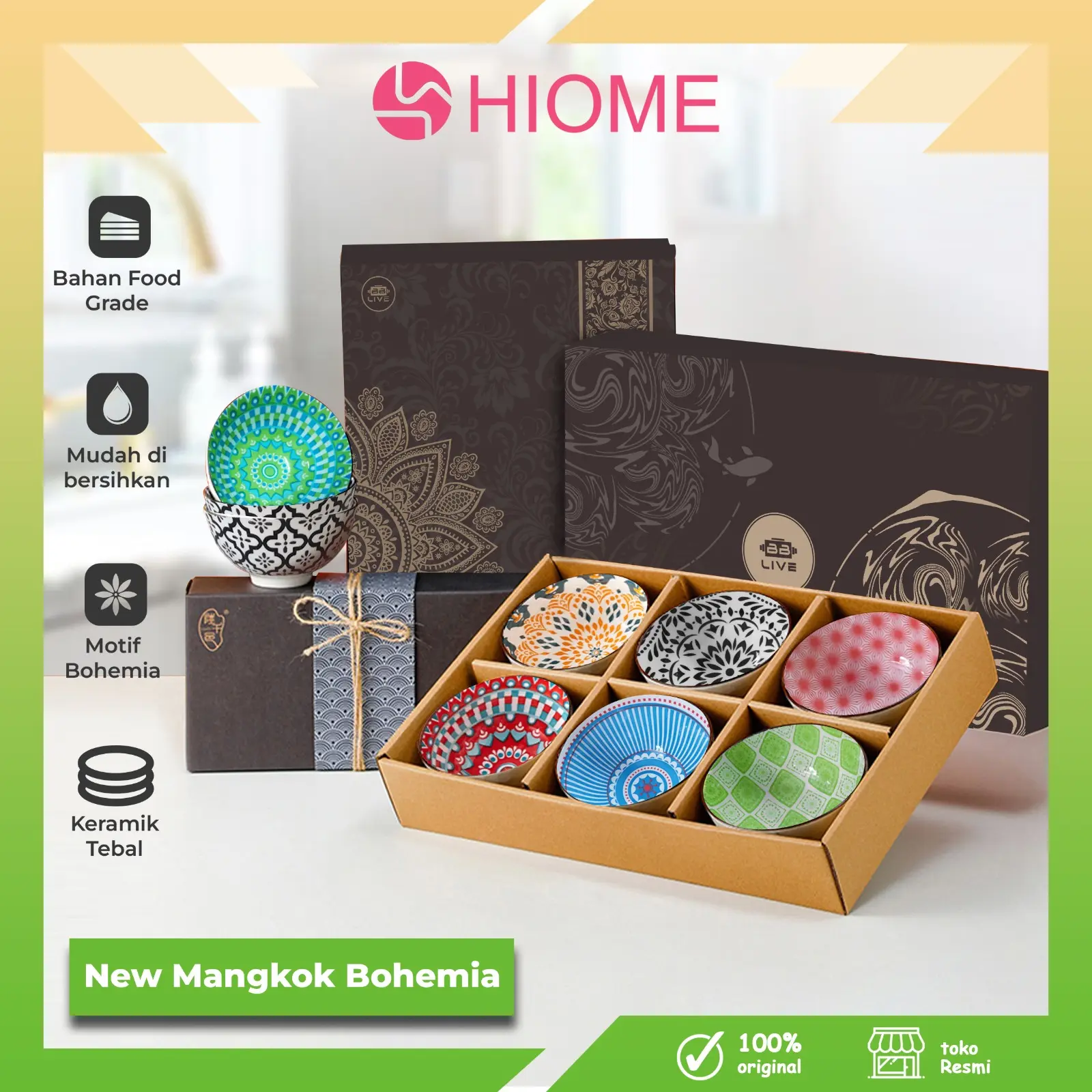 HIOME Mangkuk Set Premium Peralatan Makan Mangkok Set Keramik Souvenir Set Style Bowl And Plate Set / Mangkok Keramik Set Hampers Kekinian / Gift Box Premium Set Isi 2 Isi 4 Dan Isi 6 / Mangkok Quality Premium Serbaguna Elegant