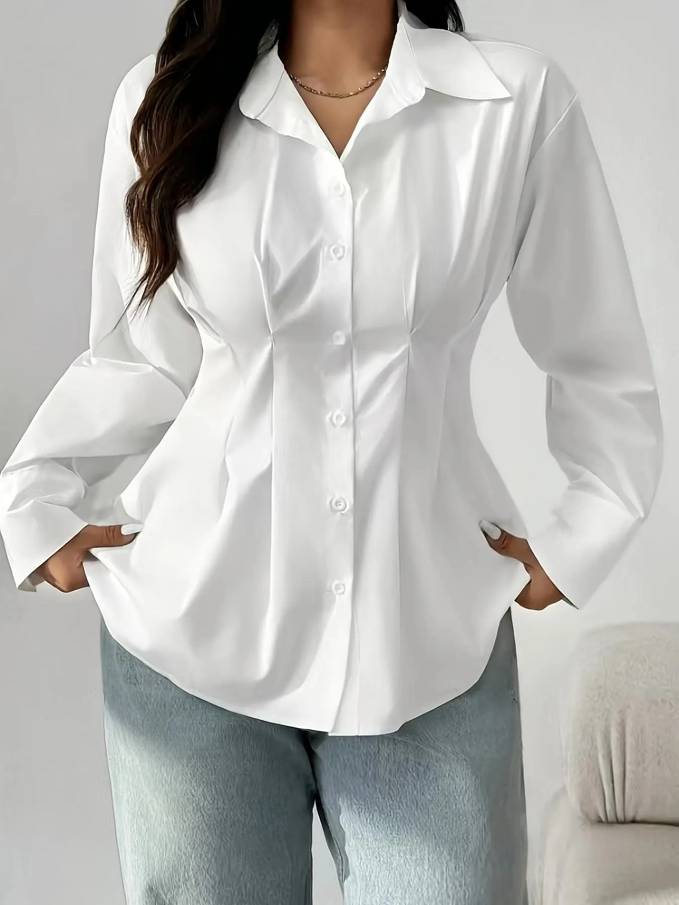 Women's Plain Shirt, Elegant Casual Button Blouse Top for Daily Wear, Ladies Clothes for All Seasons