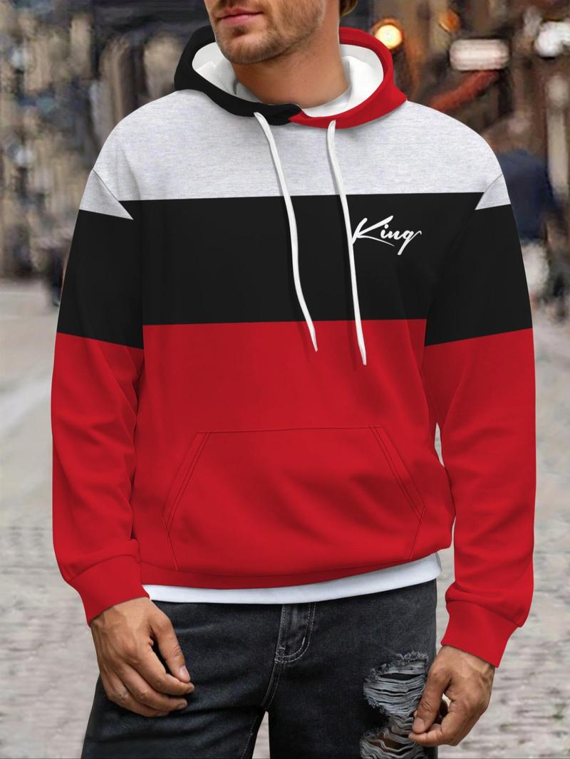 Product Introduction of Men's Patchwork Letter & Eagle Print Drop Shoulder Hoodie, Casual Regular Fit Drawstring Pocket Hooded Sweatshirt for Fall & Winter, Men's Clothes for Daily Wear 3