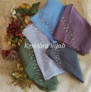 KEMILAU Official Hijab Segiempat Square Payet Mutiara Bahan Polly Cotton Premium Halus Lembut Muslim