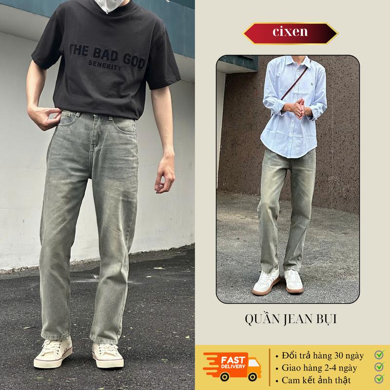 Quần jean nam ống suông wash Màu Bụi rêu Cạp cao hack dáng, quần jean bò dài streetwear đủ size [QD2]