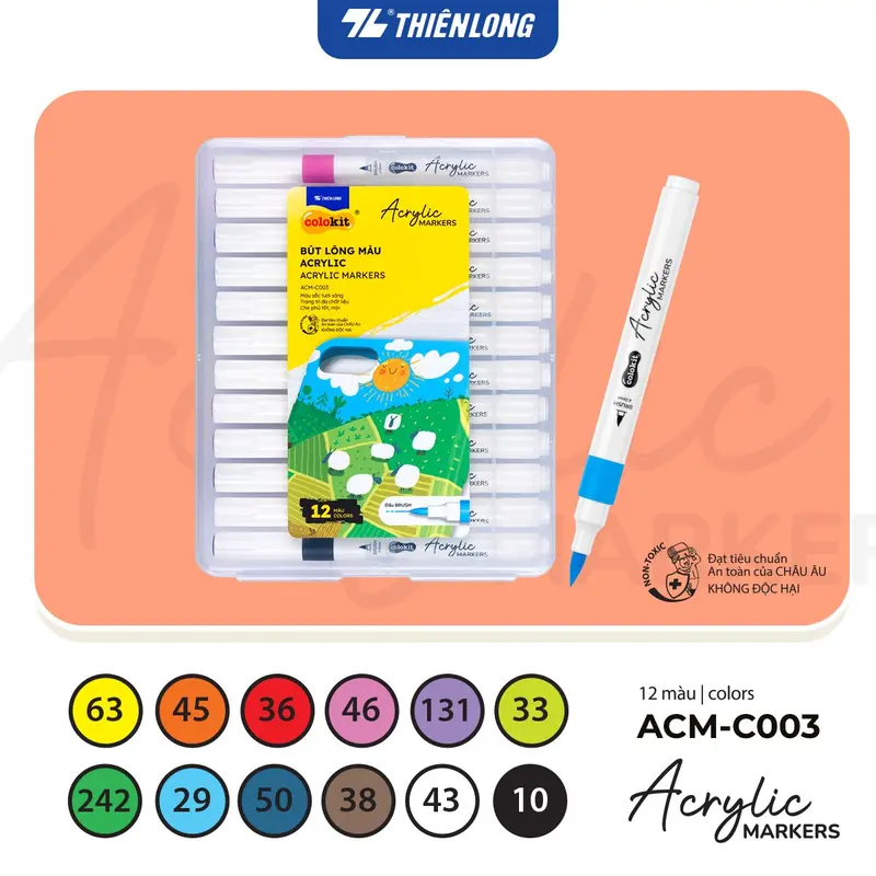 Bút lông 12/24/36 màu - Acrylic Markers 1 đầu ngòi ThiênLong Colokit - Màu sắc tươi sáng Trang trí đa chất liệu 2