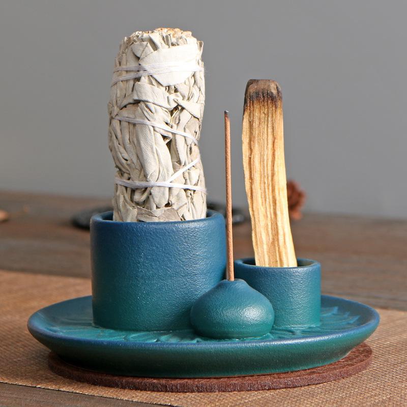 Product Introduction of Atmosphere Creator Export Nordic Style Ceramic Aromatherapy Candle Holder Black Sacred Wood Burning Plate Ceramic Base Wax Holder 4