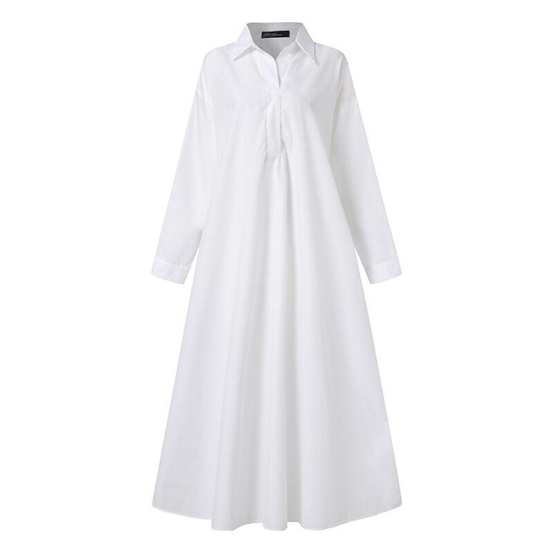Product Introduction of ZANZEA Women Oversized Long Sleeve Collared Casual Loose Solid Kaftan Caftan Maxi Dress（Local logistics） 12