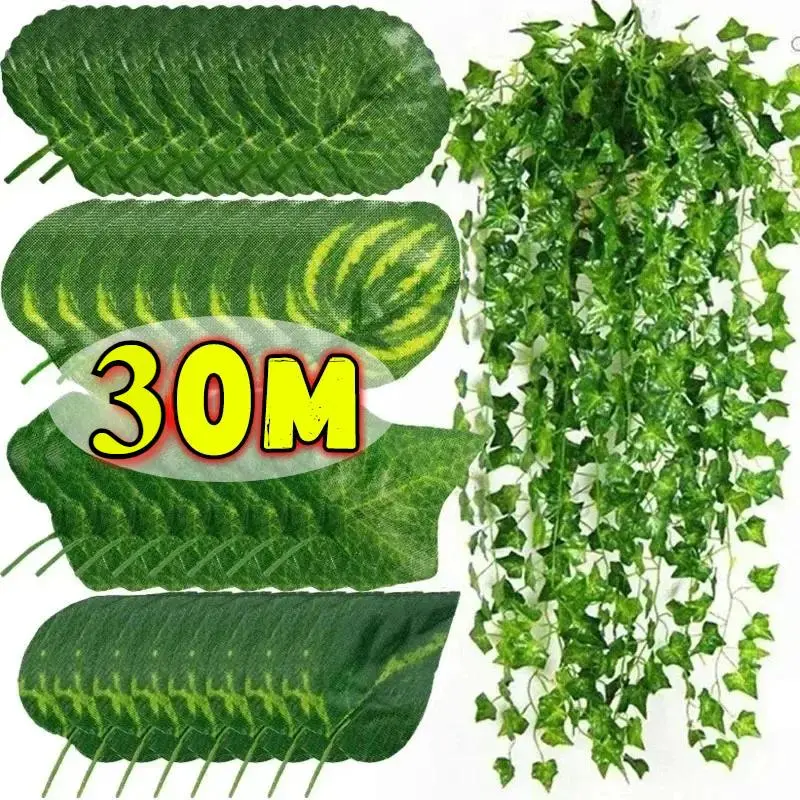 New 5/10/15Pcs Artificial Green Ivy Leaf Rattan DIY Fake Flowers Plant Creeper Leaves Vine Hanging Garland Garden Wedding Party Home Decoration