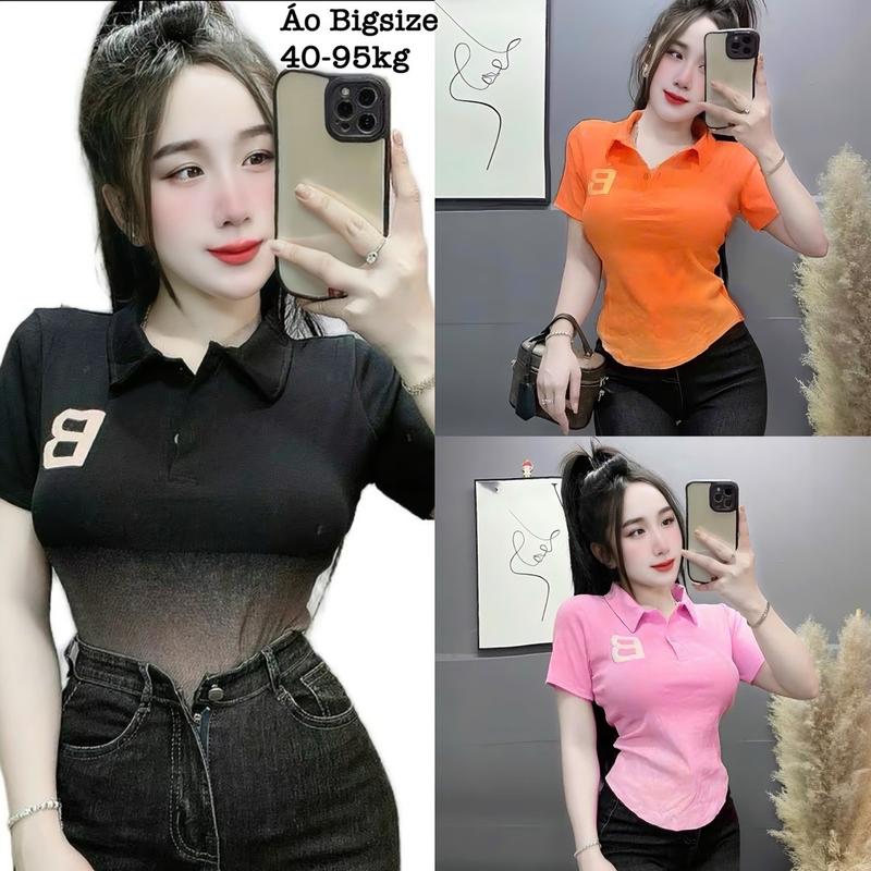 Áo Thun Polo Nữ Bigsize Cổ Trụ Loang Vạt Bầu Chất Gân Tăm Co Giãn Xinh Đẹp Dễ Thương Ôm Gọn Tôn Dáng Giá Rẻ Freesize 50-95kg Top Nữ Màu Xám Màu Đen Áo Croptop Áo Polo Áo Suit Áo Phông Nữ Women Màu Đỏ