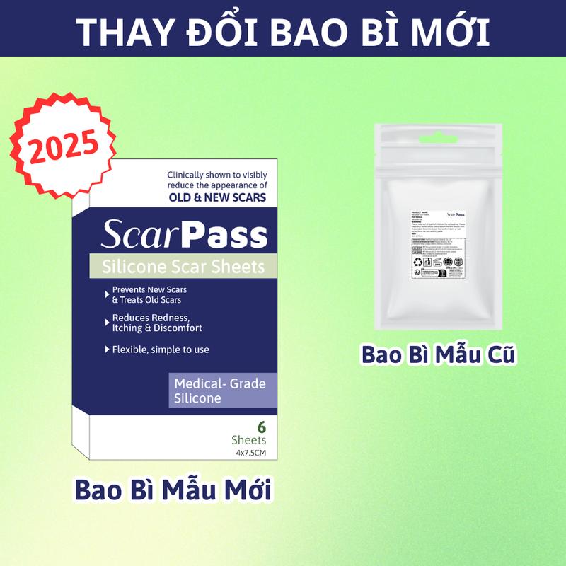Miếng dán ép sẹo ScarPass sẹo lồi, sẹo bỏng, sẹo sau thẩm mỹ-Gói 6 miếng