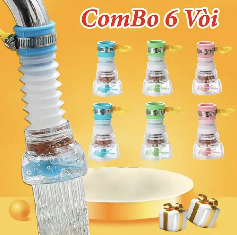 [ Combo 6 Vòi ] Đầu Vòi Chống Bắn Nước Có Bộ Lọc Xoay 360 Độ Và Kéo Dài 12 cm Cho Phòng Bếp - Nhựa ABS/PVC