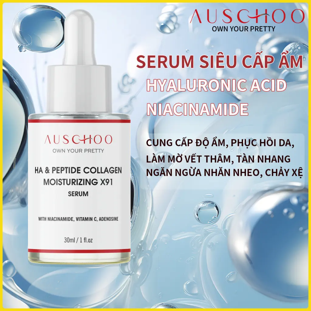 Serum HA cấp ẩm phục hồi da AUSCHOO HA & PEPTIDE COLLAGEN MOISTURIZING X91 30ml serum dưỡng ẩm serum phục hồi da Vitamin C Serum cấp ẩm hyaluronic acid
