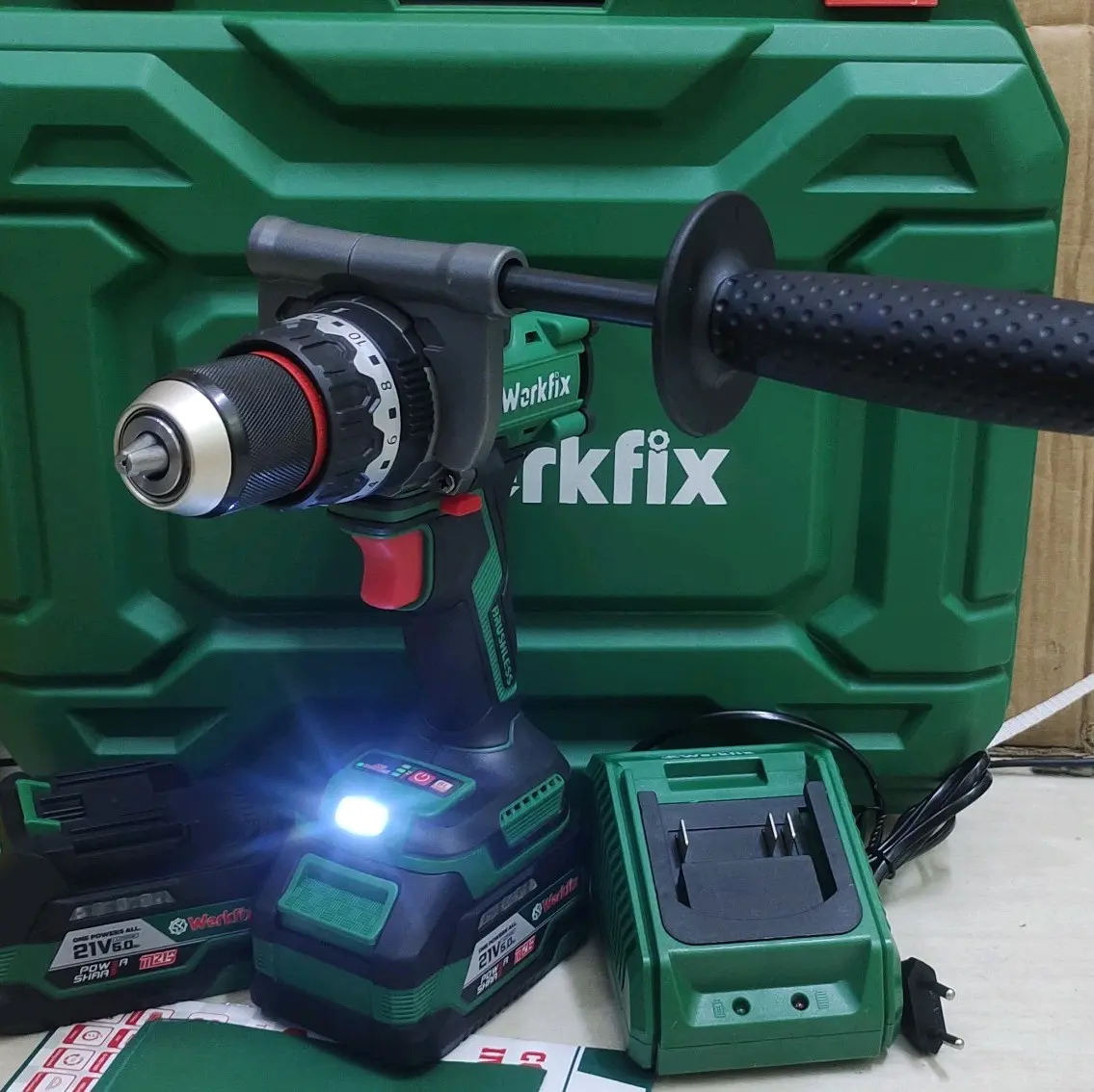 Máy Khoan Pin Workfix WF-ID160AK anti-kickback,đầu kẹp 13mm lực siết 160N không chổi than búa khoan chuyên nghiệp