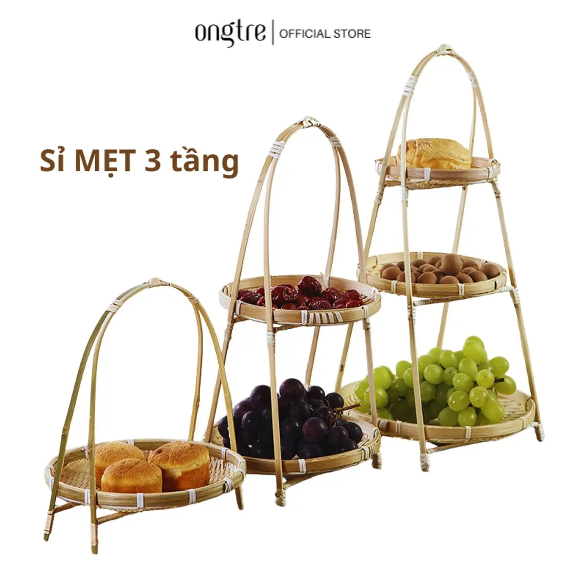 Bộ Mẹt tre sỉ lẻ,mẹt tre 3 tầng, kệ mẹt tre, giá tre 3 tầng đựnġ thức ăn bánh kẹo để bàn, mẹt tre đựnġ bánh kẹo