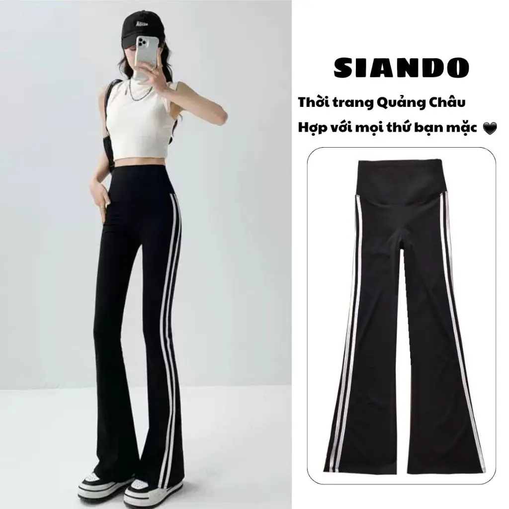 Quần legging dài ống loe viền sọc cạp cao nâng mông chất su đúc dầy dặn hàng Quảng Châu SIANDO HM23