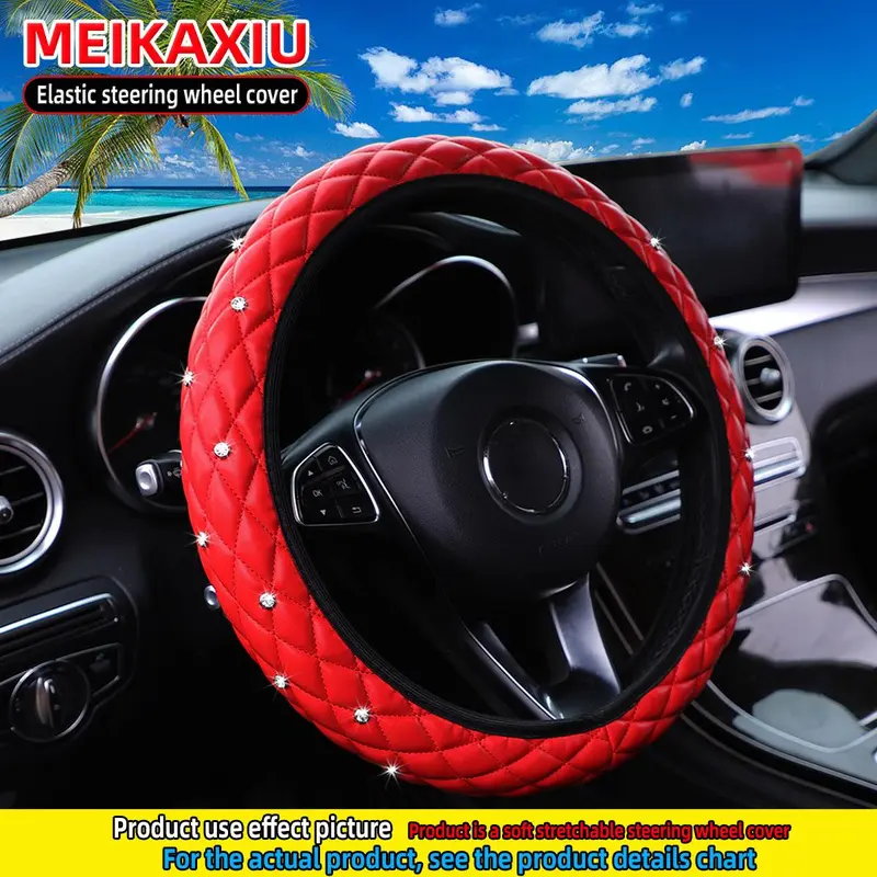 Rhinestone Decor Car Steering Wheel Cover, Fashionable Car Steering Wheel Protector, Universal Car Interior Decoration Accessories for Women & Girls 7
