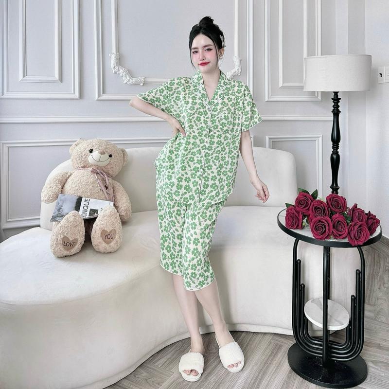Bộ ngủ bigsize nữ bộ lửng mặc nhà chất lụa mango mềm mát kiểu pijama truyền thống sang trọng dễ mặc mát mẻ 8