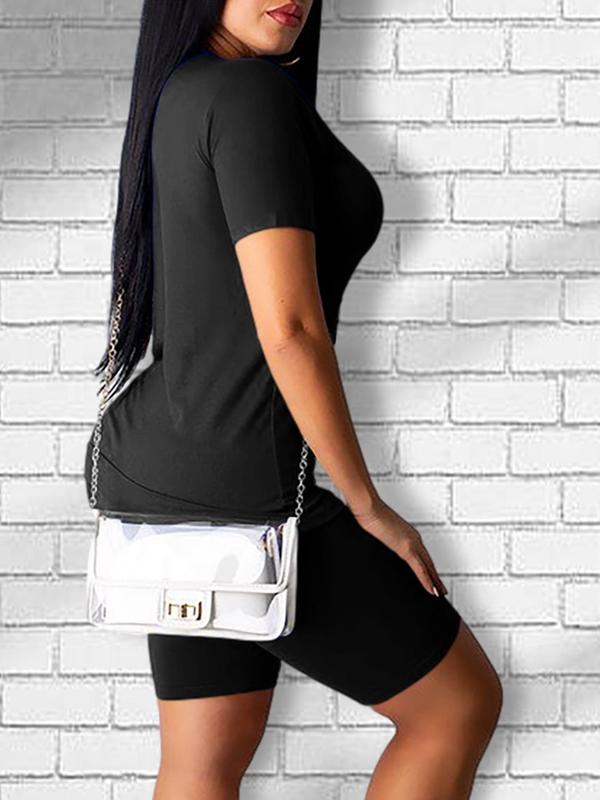 Two-piece Set Women's Solid Shorts Set, Trendy Short Sleeve Round Neck T-shirt & Skinny Shorts Co-ord Set, Summer Sets, Summer Clothes Women, Summer Sets, Causal Summer Outfits 2024, Holiday Evening Outfits 2024, Evening Outfits on Holiday 3