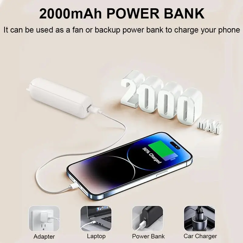 Portable Fan Super Mini Handheld Fan USB Rechargeable Fan Foldable Hand Held Small Pocket Fan with 2000mAh Power Bank 3 Gears 3