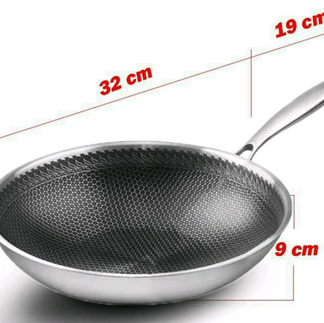 Chảo chống dính inox tổ ong sâu lòng và nông size to 32cm. chiên rán, xào nấu đều tiện