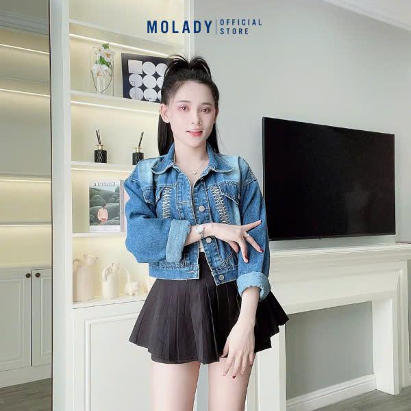 Áo Khoác Jean Nữ MOLADY K146 Có Nón Form Lửng Trơn Túi Nắp Top Jacket Cotton