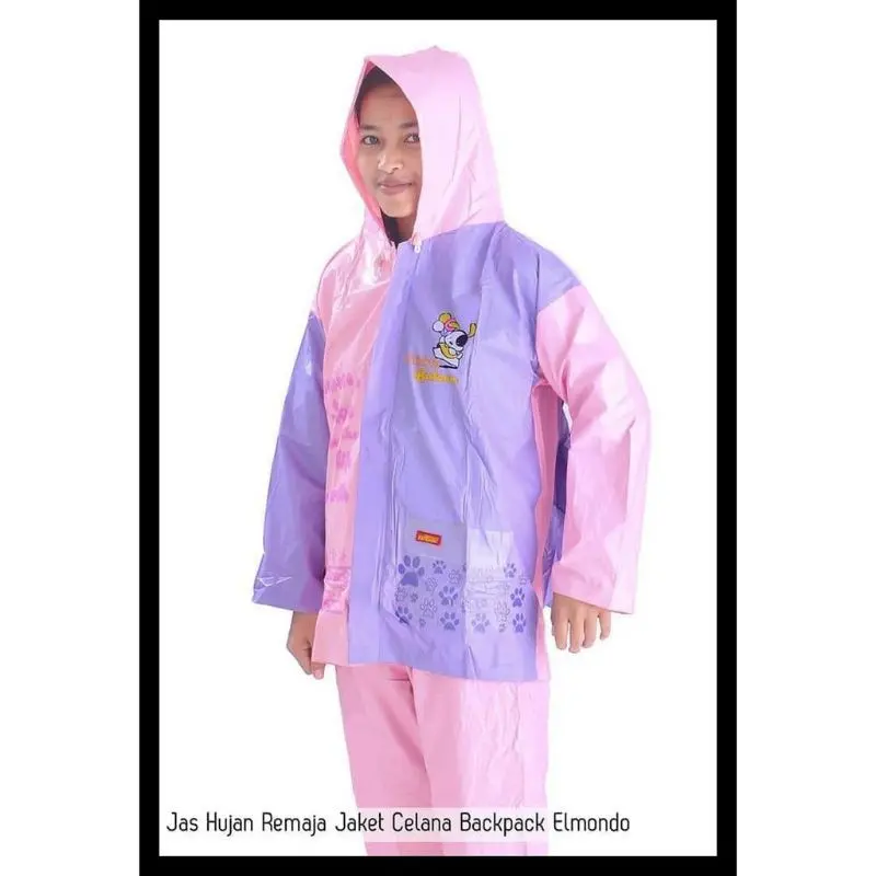 Elmondo 606 Jas Hujan Backpack Jaket + Celana Remaja Anak Cream 4