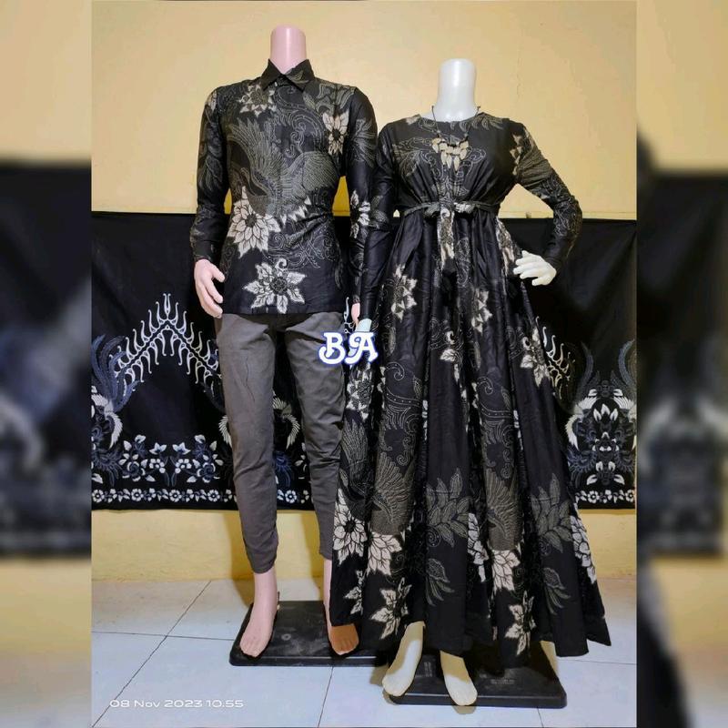 Baju Couple Batik Sarimbit Muslim Muslimah Batik Wanita Busui Lengan Panjang Kain Katun Adem Tebal Halus Cocok Untuk Kondangan Batik Seragaman Pasangan Gamis 3
