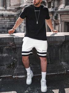 Two-piece Set Men's Letter Print Tee & Shorts Set, Casual Short Sleeve T-shirt &  Shorts, Men's Summer Clothes