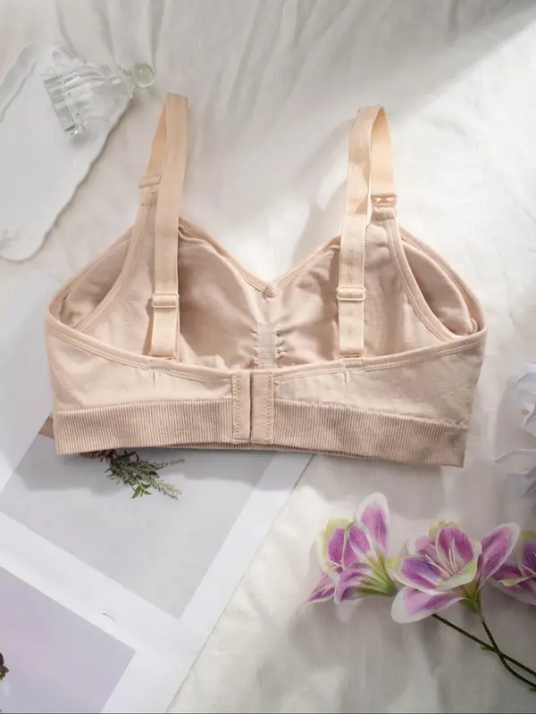 【Plus Size】 Solid Wireless Bra, Comfortable Breathable Buckle Back Nursing Bra for Pregnancy & Postpartum, Maternity Bra for Daily Wear 1