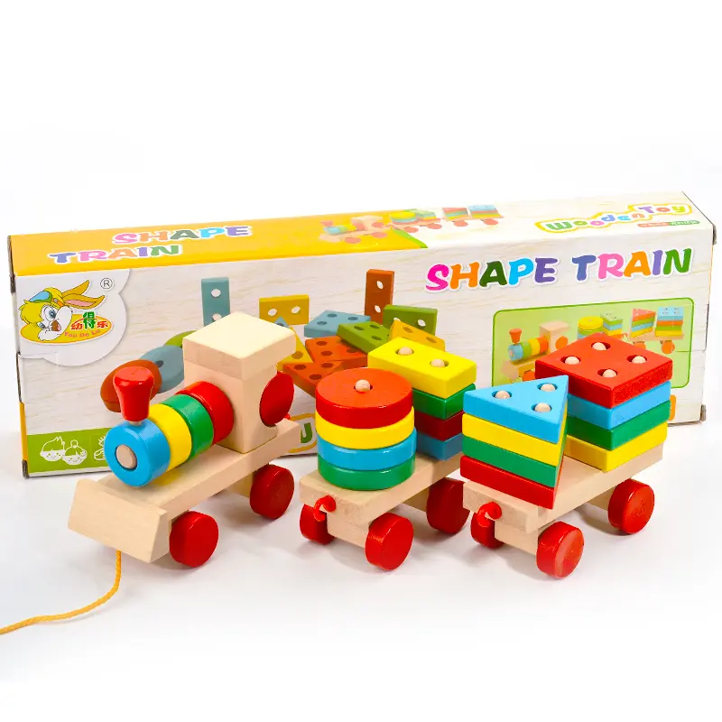 Tàu Hỏa Kéo Gỗ Thả Hình Khối Cho Bé Montessori  Đồ chơi Gỗ Giáo Dục An toàn Thông Minh 3