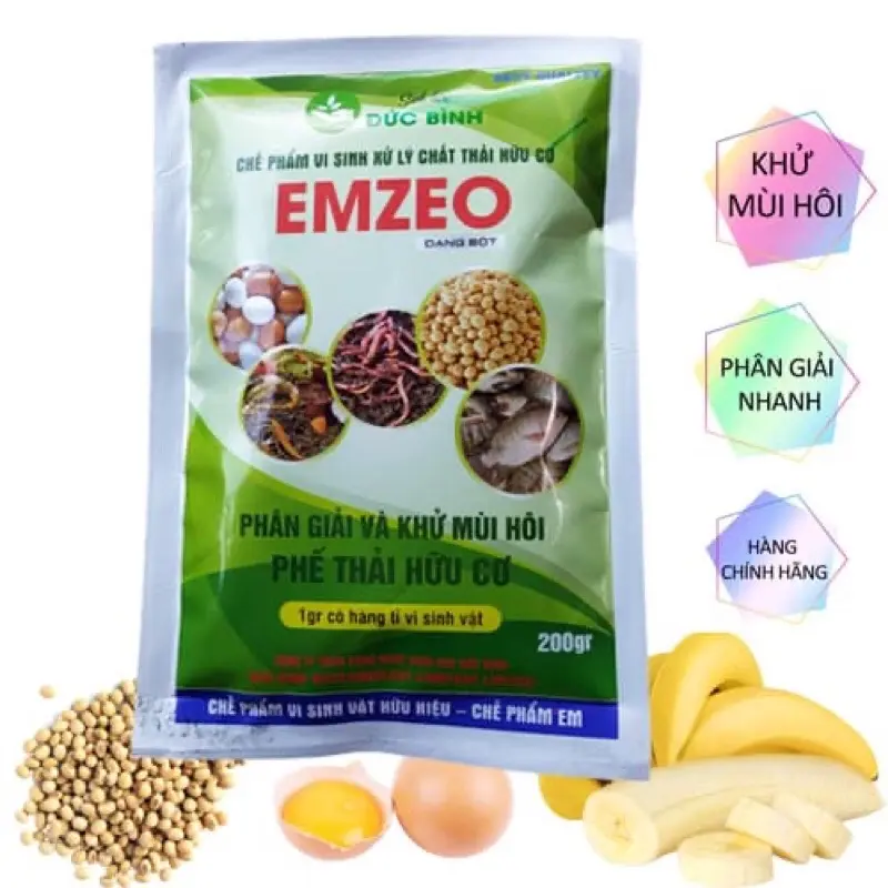 Men ủ Emzeo men ủ sinh học khử mùi hôi, ủ phân cá, đậu tương, rác thải sinh hoạt