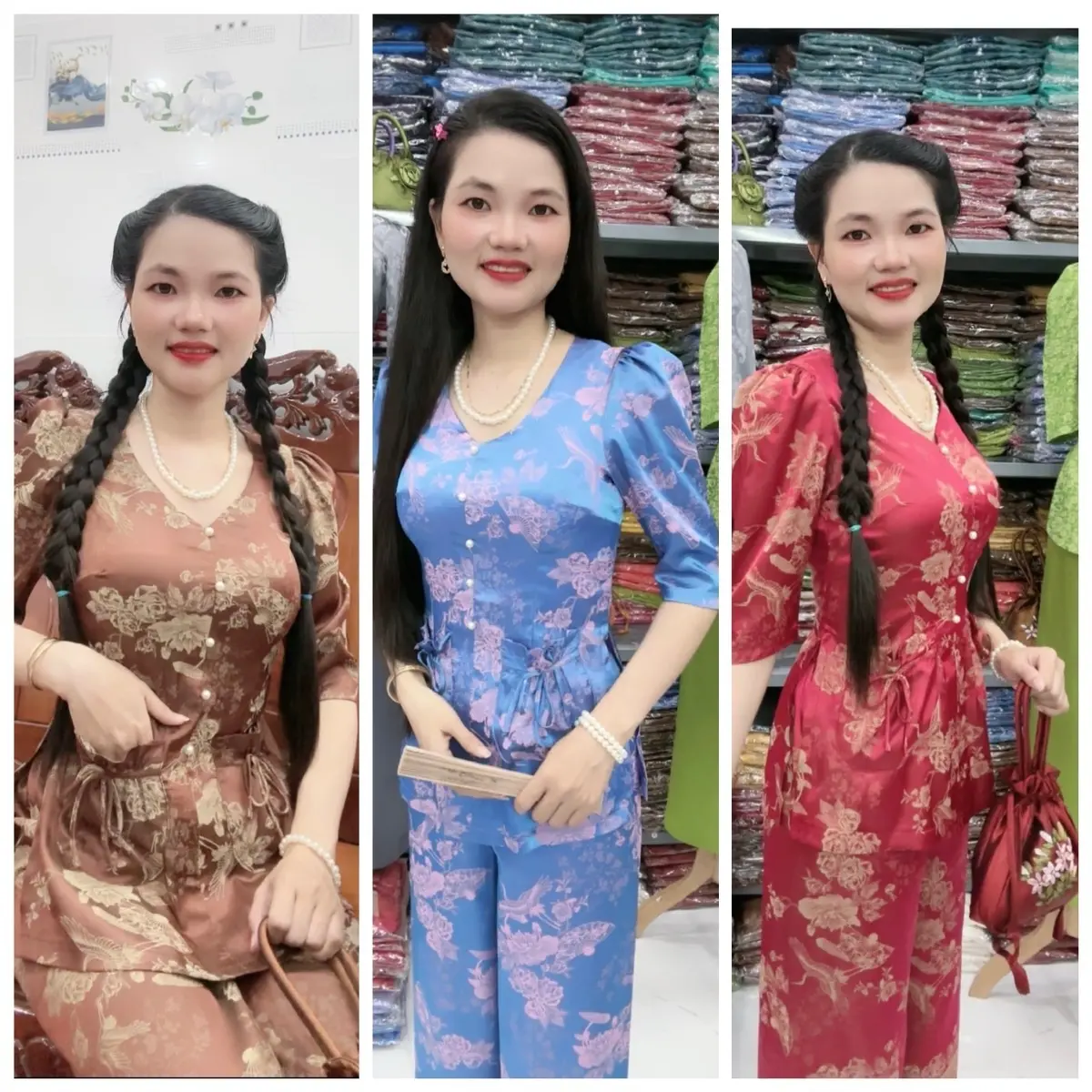 Cả bộ gấm lụa tơ tằm 2 da cao cấp (mẫu thiết kế nhà may )