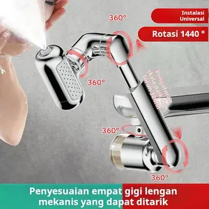 ZIELER Ekstensi Kran Wastafel Panjang Pancuran Fleksibel dengan Filter & 4 Mode Semprotan Lengan Mekanis 360° untuk Cuci Muka & Rambut diameter 24mm Instalasi Universal