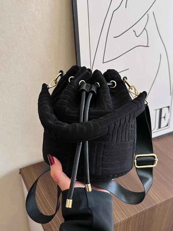 Women's 1 Piece Minimalist Elegant Solid Color Bucket Bag, Fashion All-match Flannelette Bucket Handbag, Fashionable Adjustable Strap Design Crossbody Bag for Daily Used 5