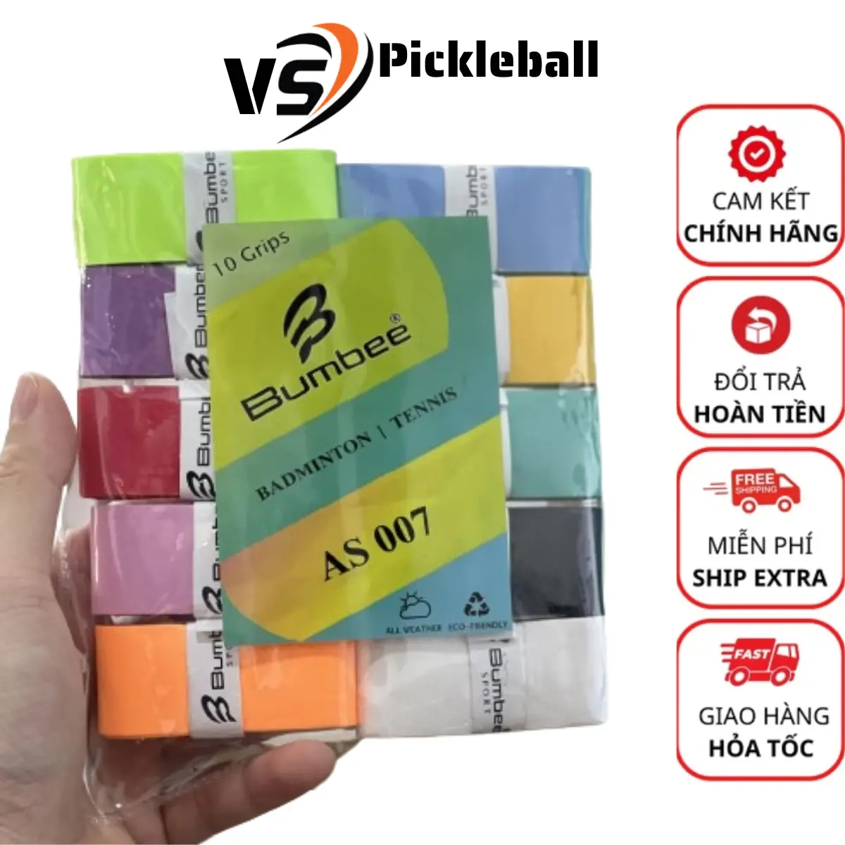 Combo 10 Cuốn cán Bumbee As007 mềm êm , thấm hút mồ hôi tốt , tiết kiệm cuốn cán Cầu Lông, Tennis,Pickleball