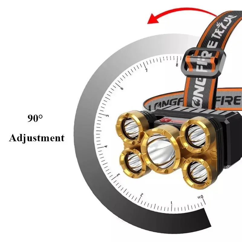 Senter Kepala 5 mata Headlamp High Power 3 XPE 38000W Waterproof khusus berburu malam mounting & obor lampu buat mati lampu tahan 24 jam untuk  mancing tahan lama head lamp lampu  gunung mini  lamp light bags senter  kepala Senter Kepala Led 4