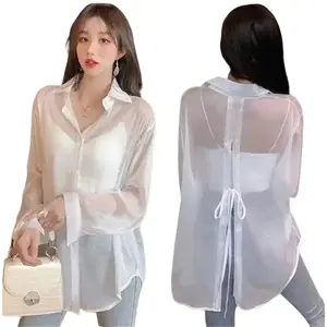 Basic id fashion Kemeja korean style transparan / Kemeja wanita  pantai / kemeja oversize ceruty Fit Atasan Baju Panjang Remaja