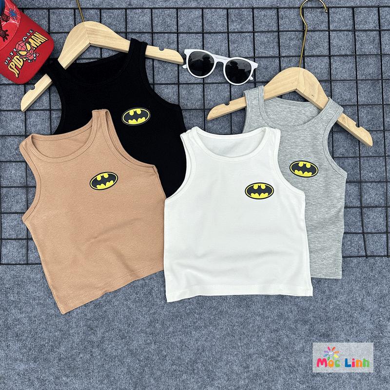 Áo ba lỗ bé trai chất zip in logo Batman, áo thun 3 lỗ cho bé trai dáng ôm body cực đẹp