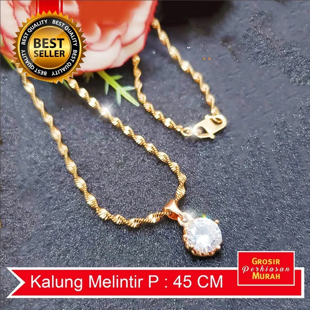 Kalung Melintir Yang Model Titanium + Liontin Mata Satu 24K Lapis Emas Persis Emas Asli - Emas markas import Mote