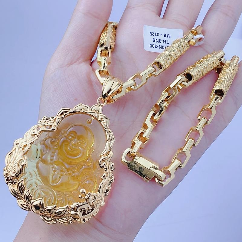 Bộ dây chuyền nam di lạc đá vàng dây mắt liền phát tài khoá hộp có ký hiệu bền đẹp - Trang sức bảo long