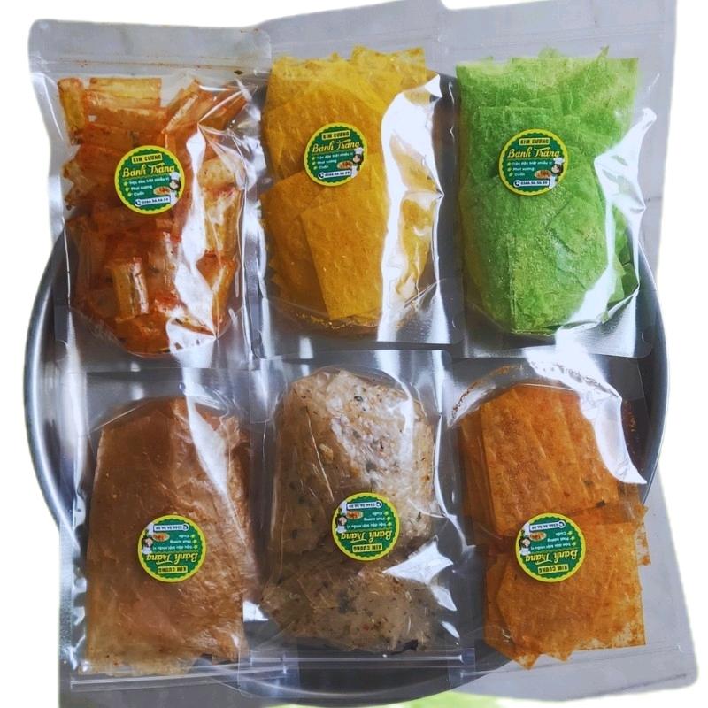 Combo 6 túi bánh tráng 110gr, gồm 6 vị bánh (tổng 660gr): Rong biển, Phô mai tôm, Phô mai mè sữa, Phô mai lá dứa, Xike Cay, Tỏi bò cay..... Snack Ăn Vặt Food