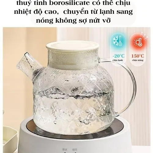 Bộ ấm chén pha trà thuỷ tinh chịu nhiệt cao cấp 6 cốc kèm khay có lọc tiện dụng 6
