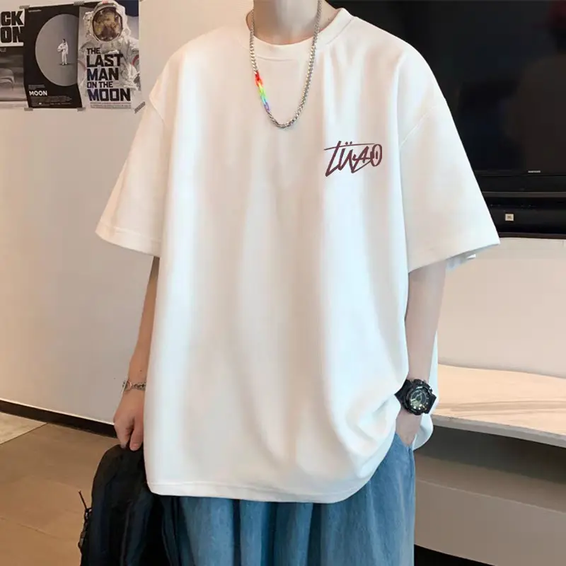 N642 Milk Silk Double-Sided Short Sleeve 180g Five-Quarter Sleeve T-Shirt Black and White M-5XLP9