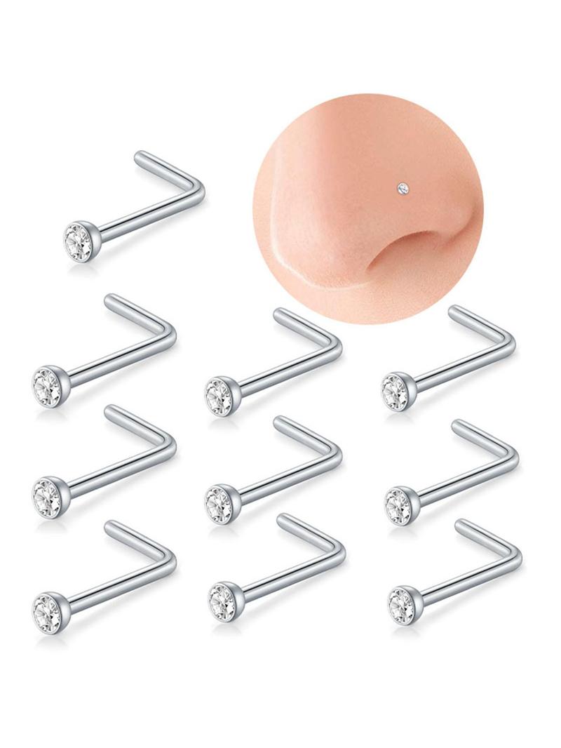 Product Introduction of 10pcs Minimalist Rhinestone Decor Nose Ring, Nostrial Piercing Jewelry, Stainless Steel Body Jewelry for Women & Men 6