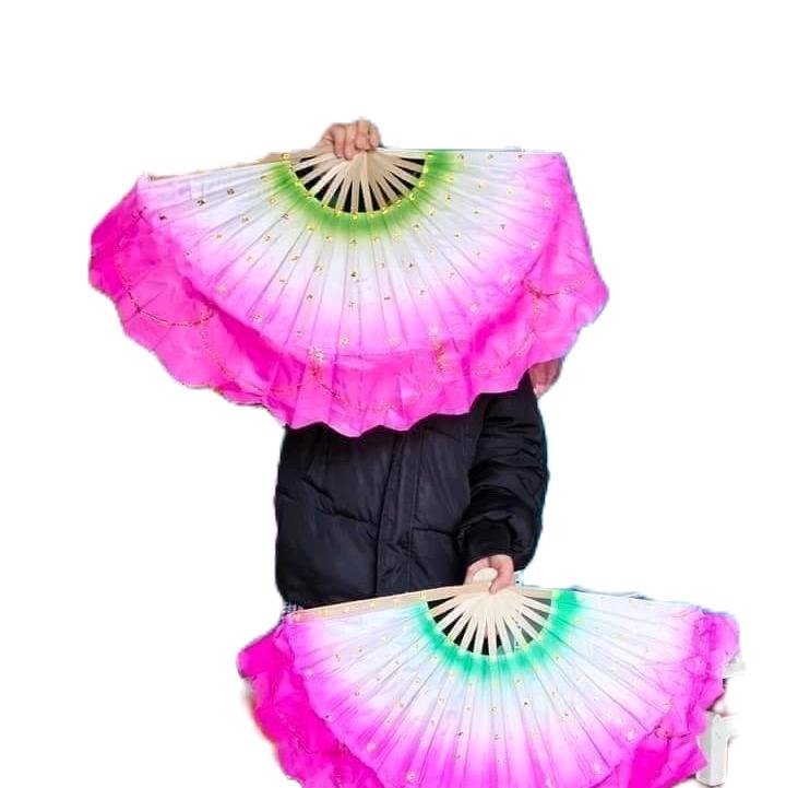 quạt múa văn nghệ 3 màu nan tre biểu diễn văn nghệ phun kim tuyến 1 đôi Decor Đồng