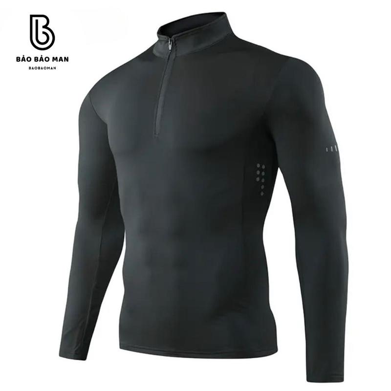 áo thun dài tay thể thao nam nữ cổ khóa thể thao đá bóng, tập grym baobaoman (45-90kg) from đẹp Sport Tập Thể Dục Tập Gym Top Trang Phục Chạy Bộ