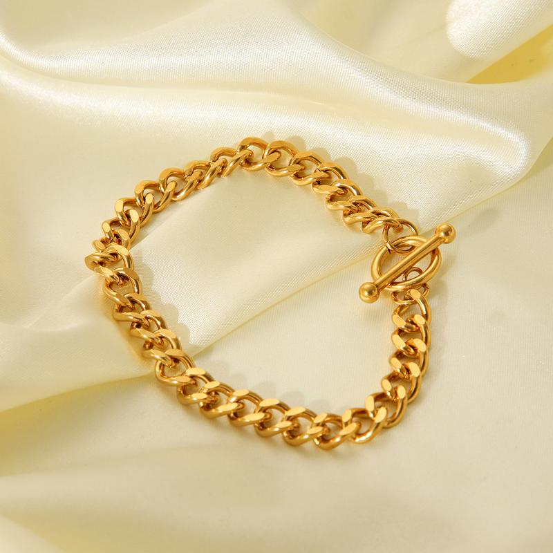 Product Introduction of Trending OT Buckle Stainless Steel round Grinding Cuban Bracelet Simple 18K Gold  Plated Titanium Steel Bracelets for women 7