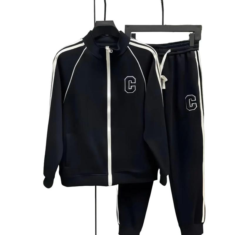 Set thu đông thể thao cho nam nữ thêu chữ C chất liệu nỉ 2 dài tay dài thời trang new 2024 POLOUMAOR Tay dài Áo Menswear Quần Đen xxl đồng hồ màu đen bodonam