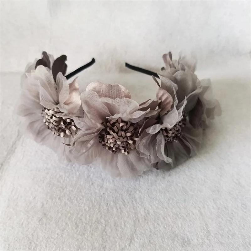 Product Introduction of New Solid Color Simulation Garland Bride Wedding Headwear Mesh Flower Headband Girls Headband Performance Hair Accessories 7