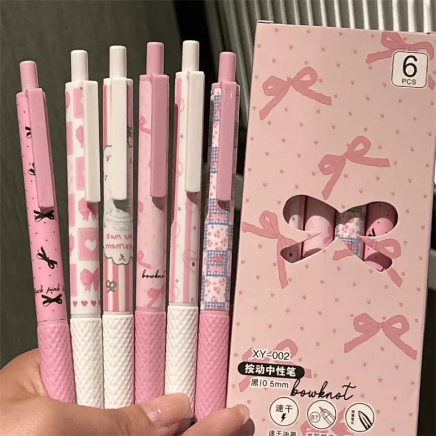 Bow Pattern Gel Pen, 6 Counts/set Quick Drying Gel Pen, Smooth Writing Pen for Home Office School Dormitory