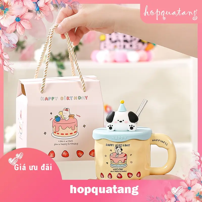 Cốc Sứ Cốc Uống Nước Nắp Hình Thỏ Gấu Sáng Tạo Kèm Hộp Quà Làm Quà Tặng Sinh Nhật 4