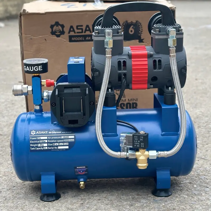 Máy Nén Khí Pin Asake AK - AC02M Dung Tích 9L Chân Pin Phổ Thông M21 Bảo Hành 6 Tháng 0