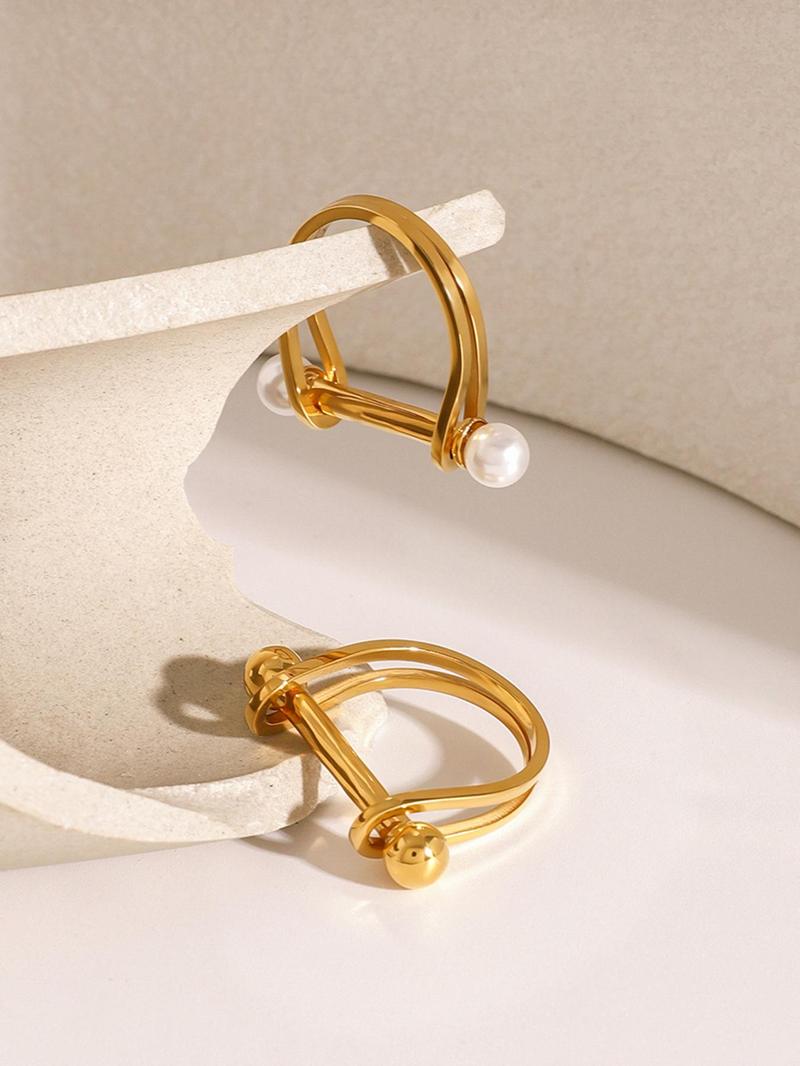 Product Introduction of Faux Pearl Decorated Horseshoe Design Ring, Fashion Jewelry for Party, Daily Clothing Decor, Trendy All-match & Exquisite Jewelry for Birthday Gift 4